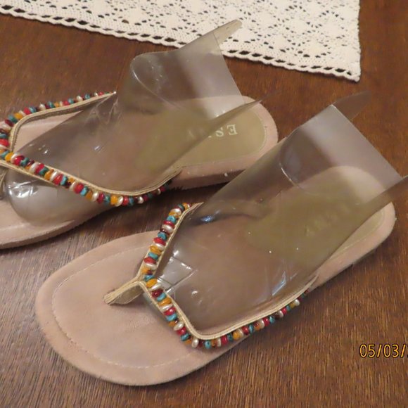 ESNY Thong Flip Flop Stone and Suede Sandals  size 8.5-9 - Picture 1 of 3